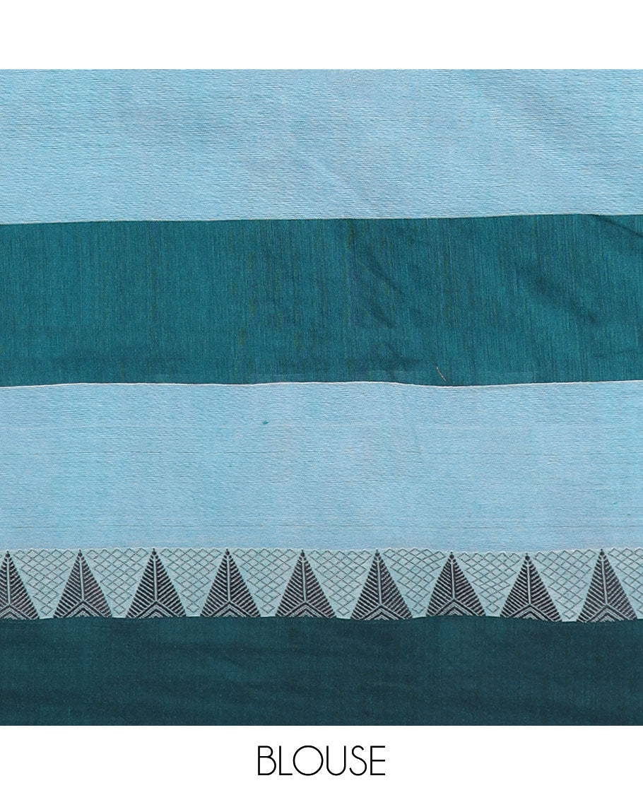 Blue base colorful-ikkat checked Kadhi cotton saree, contrast temple design blue border & ikkat checked pallu