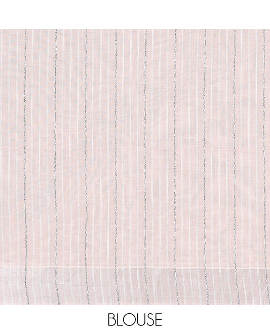 Pastel orange hand-brushing-style floral printed jute cotton saree, zari & printed border & striped pallu