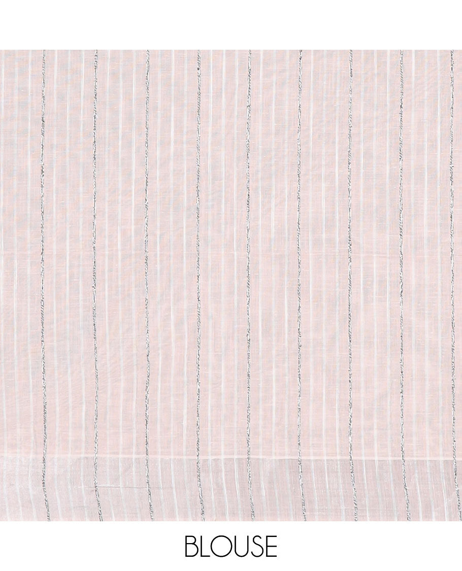 Pastel orange hand-brushing-style floral printed jute cotton saree, zari & printed border & striped pallu
