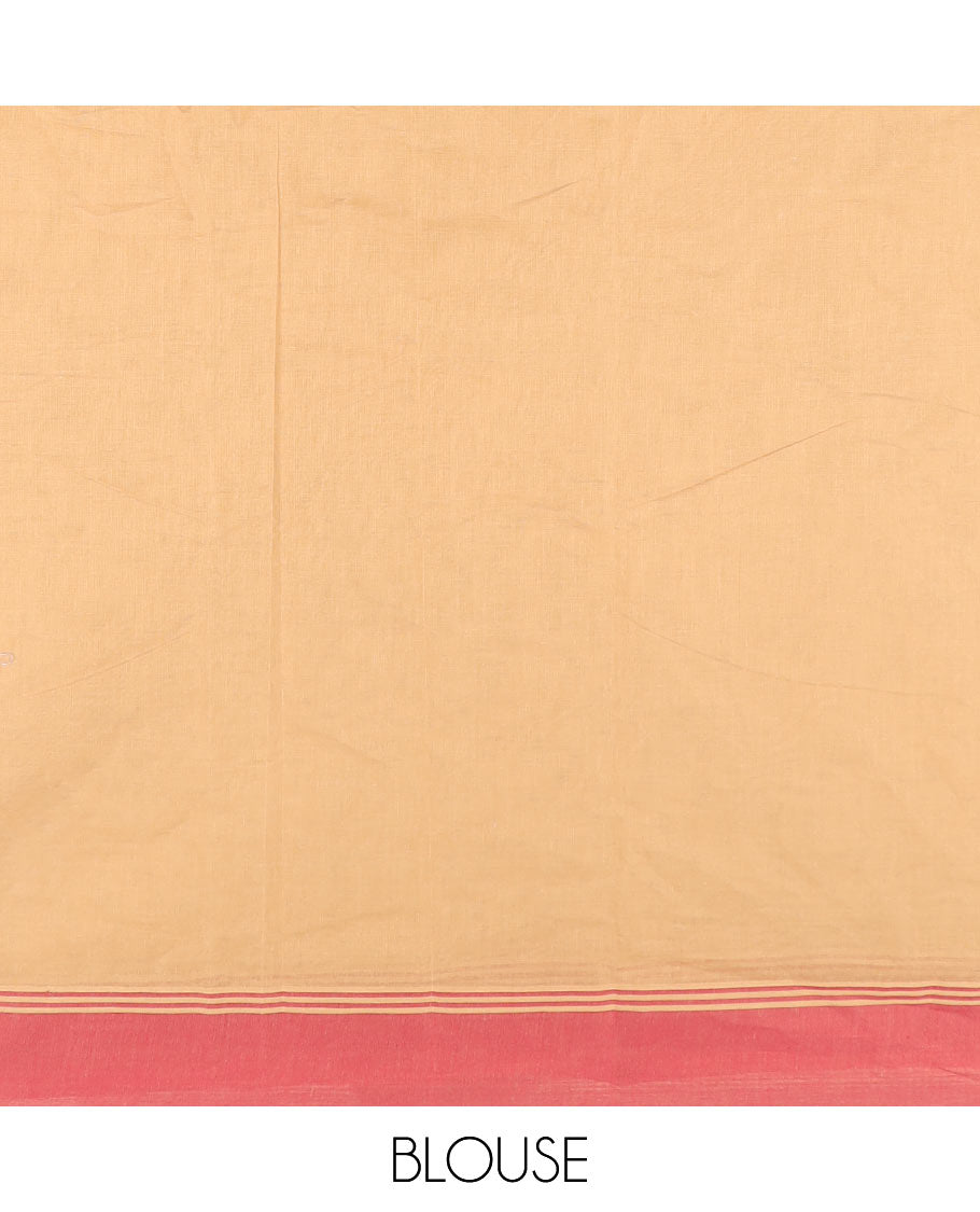 Sandal buttas kanchi cotton saree, contrast border, and floral, and diamond patterned pallu