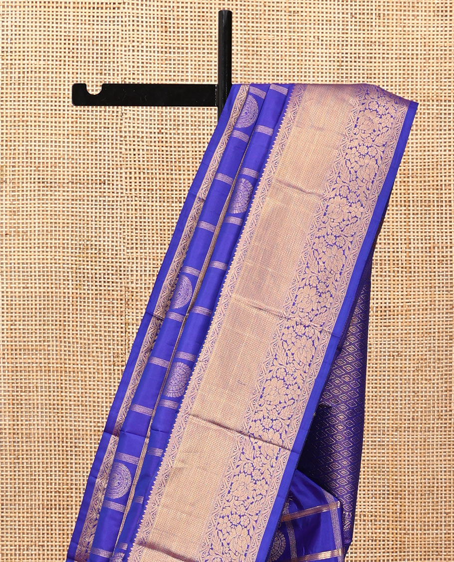 M.s Blue Vasundhara Silk Saree Features Zari Butta Enclosed Checks, a Zari Border of Mayil Kann and Kodi Visiry, Jaal Pallu, and Comes with a Matching Blouse