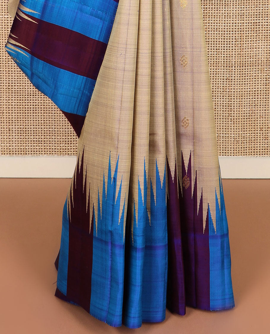 Grey zari buttas Kanchipuram silk saree, contrast thazampoo rekku zari border & zari  design pallu