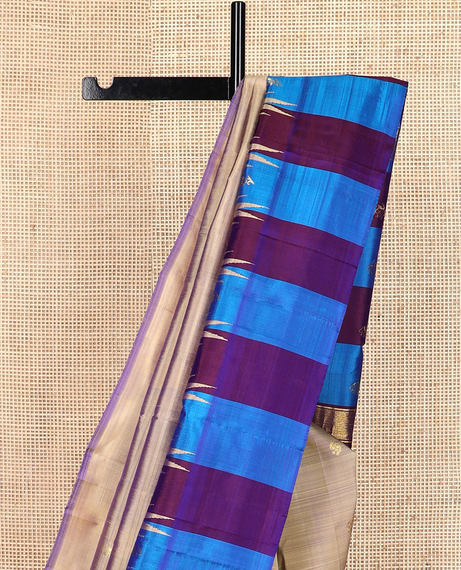 Grey zari buttas Kanchipuram silk saree, contrast thazampoo rekku zari border & zari  design pallu