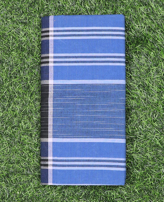 Blue vertical, and horizontal striped cozy cotton lungi