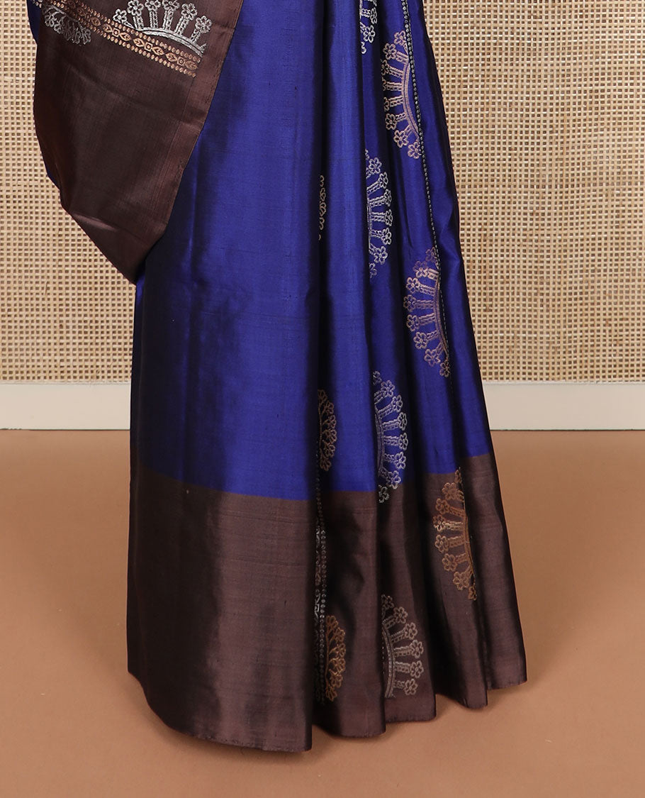 Ink blue zari design soft silk saree, contrast zari design border & pallu of intricate designs