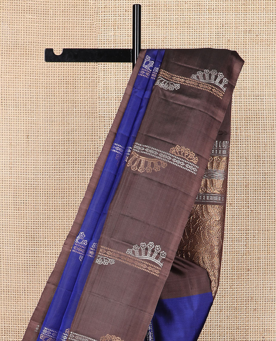 Ink blue zari design soft silk saree, contrast zari design border & pallu of intricate designs