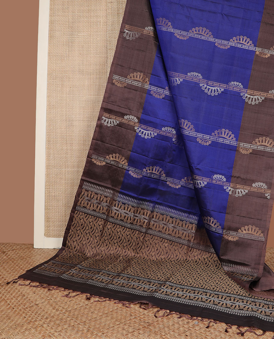 Ink blue zari design soft silk saree, contrast zari design border & pallu of intricate designs