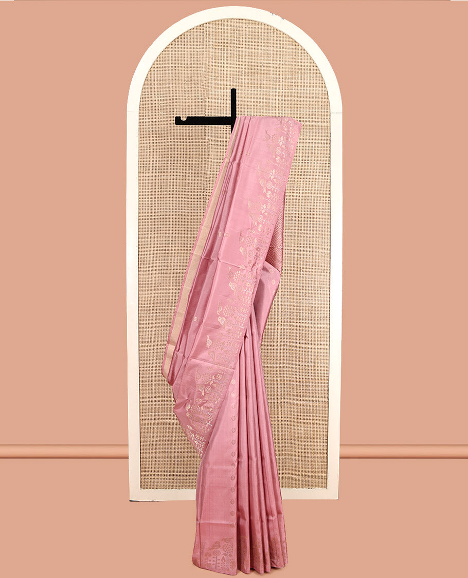 Pink Mayuri Soft Silk Saree, Subtly Enriched with Buttas, Subtly Woven Border, Pallu of Geometric Designs, and a Matching Blouse