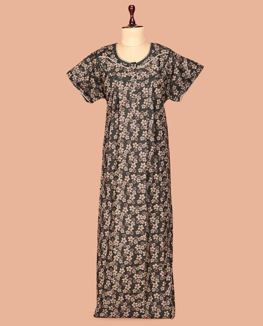 Dark Grey Cotton-Blended Nighty