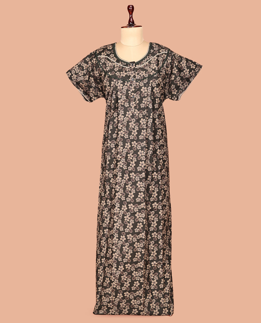 Dark Grey Cotton-Blended Nighty