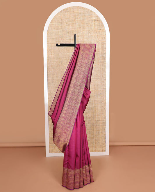Magenta jaal design silk saree with self zari border of manga, poo chakram design & floral design pallu