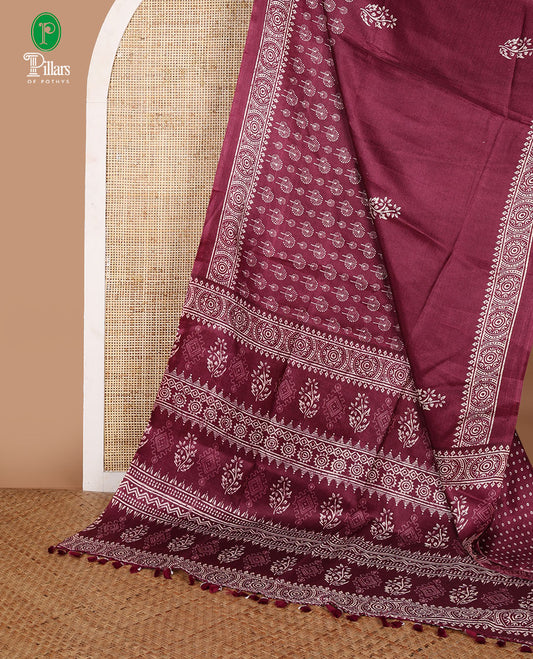 Purple pathik style butta printed khadhi silk saree with pathik printed border & printed pallu along with printed blouse