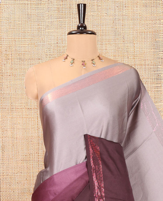 Brown Ombre Plain Satin Crepe Saree, Subtle Zari Border, Plain Pallu, and Comes without a Blouse
