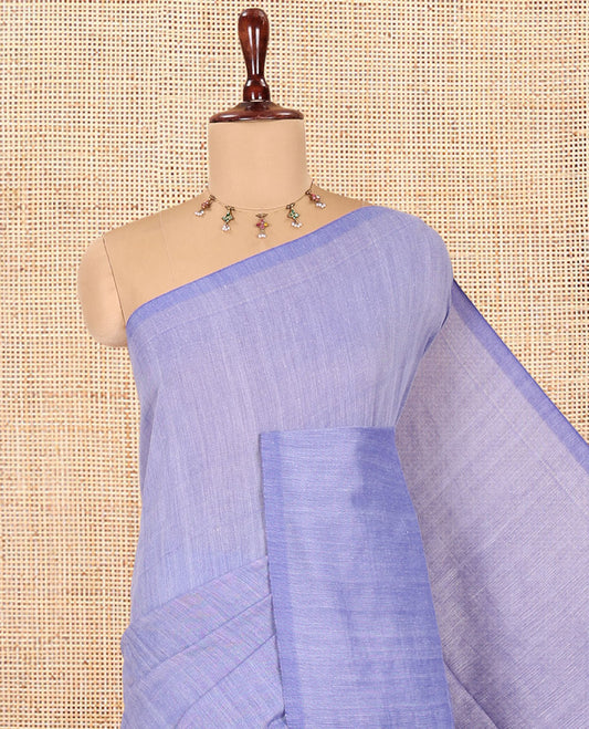 Borderless Blue Plain Khadi Cotton Saree, a Self-Pallu with Tassels, and a Matching Blouse