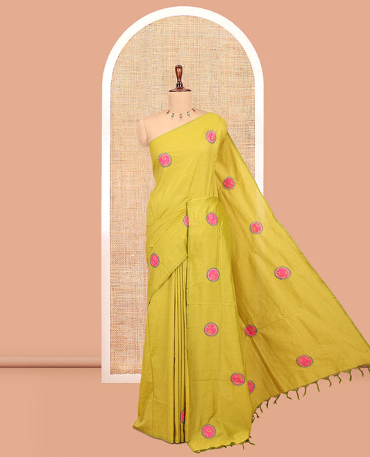 Borderless Mehendi Green Plain South Cotton Saree