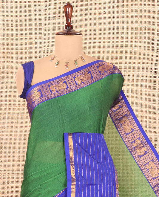 Emerald Green Plain Mercerised Cotton Saree