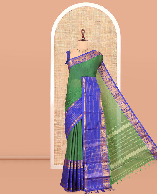 Emerald Green Plain Mercerised Cotton Saree