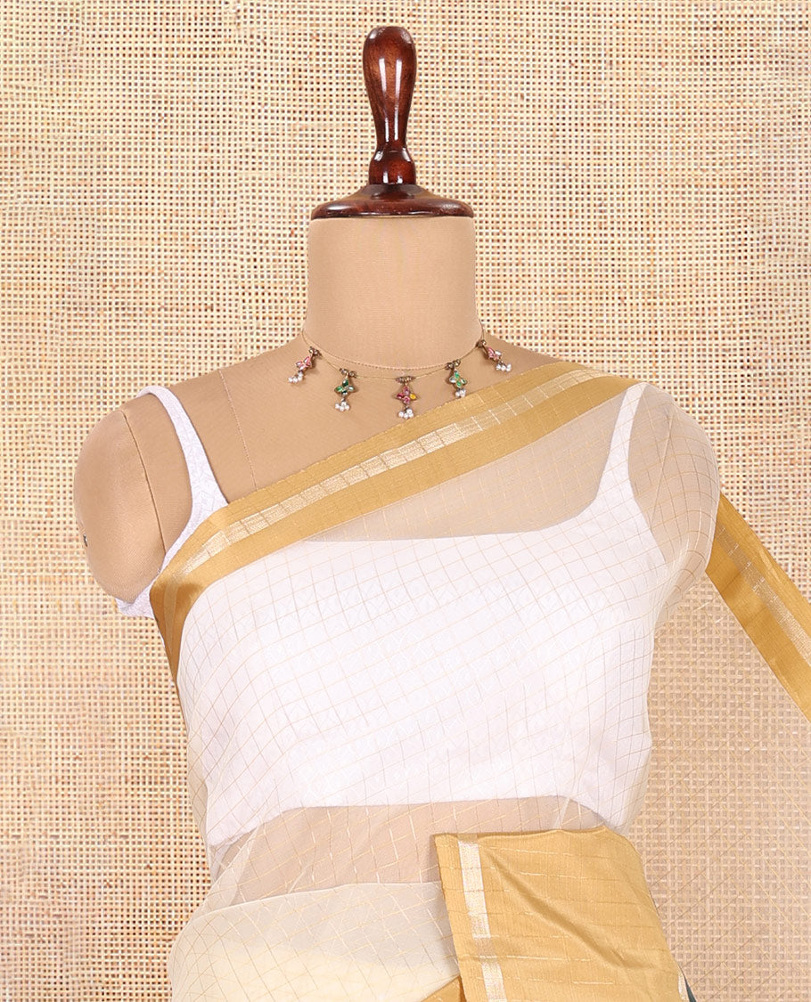 Cream-Green Semi-Organza Saree