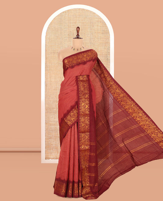 Rust Sungudi Cotton Saree