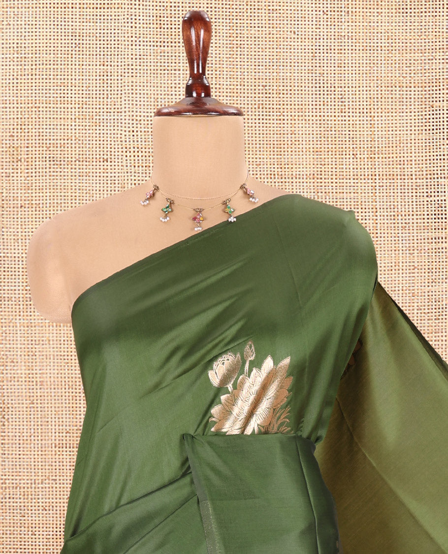 Borderless Olive Green Elite Soft Silk Saree