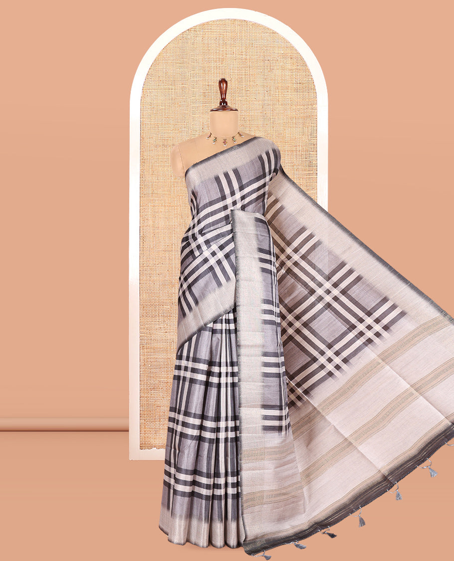 Grey Fancy Tussar Silk Saree