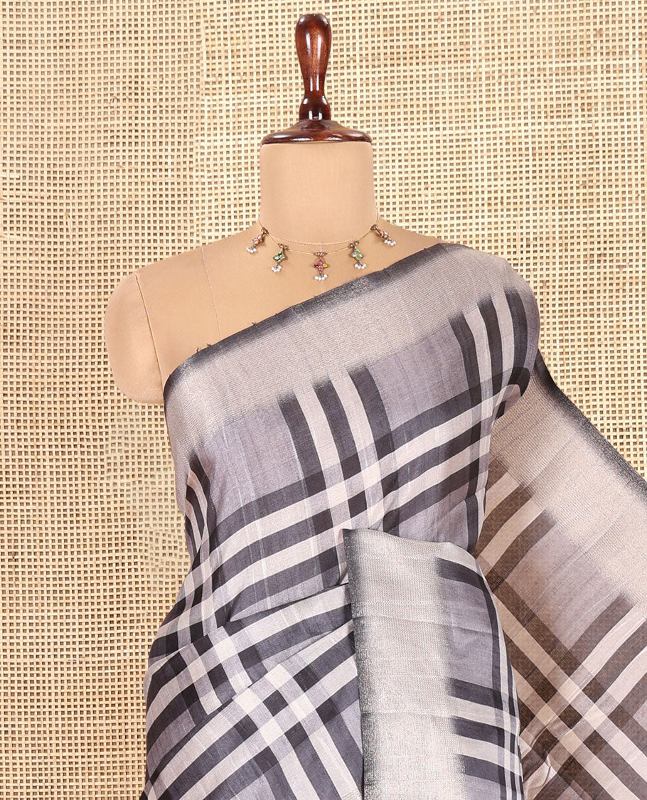 Grey Fancy Tussar Silk Saree