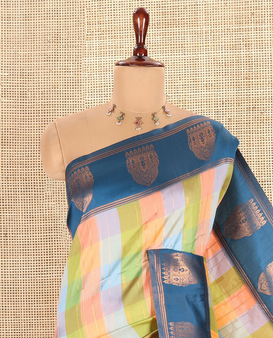 Peacock Blue Fancy Softy Silk Saree