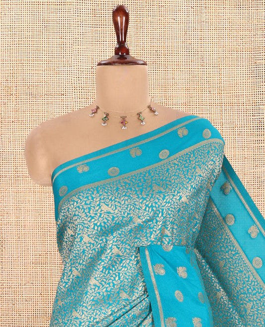 Rama Blue Semi-Mysore Silk Saree