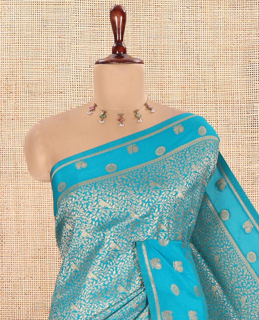 Rama Blue Semi-Mysore Silk Saree