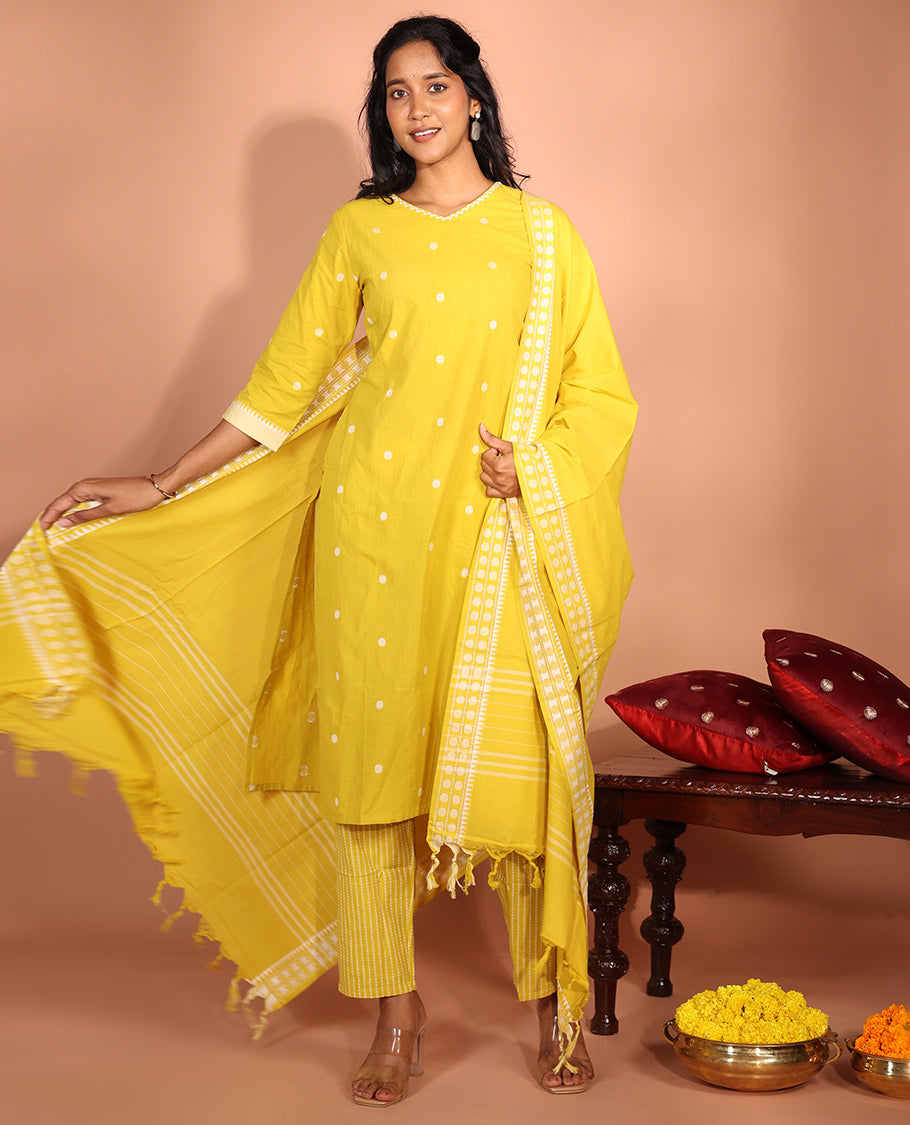 Yellow Cotton Readymade Suit
