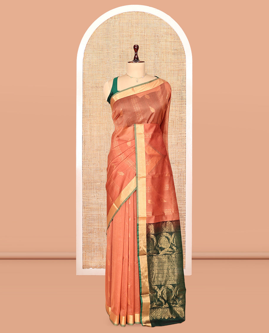 Peach Zari Design Silk Cotton Saree