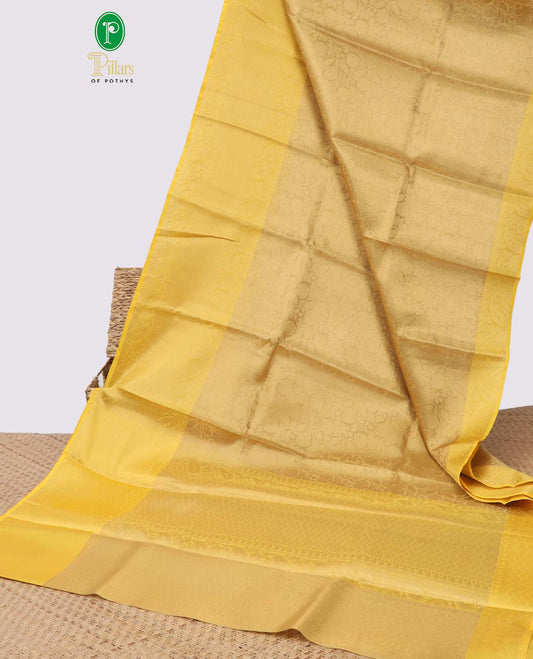 Sandal floral jacquard semi tissue saree with contrast floral design border & checked zari design pallu