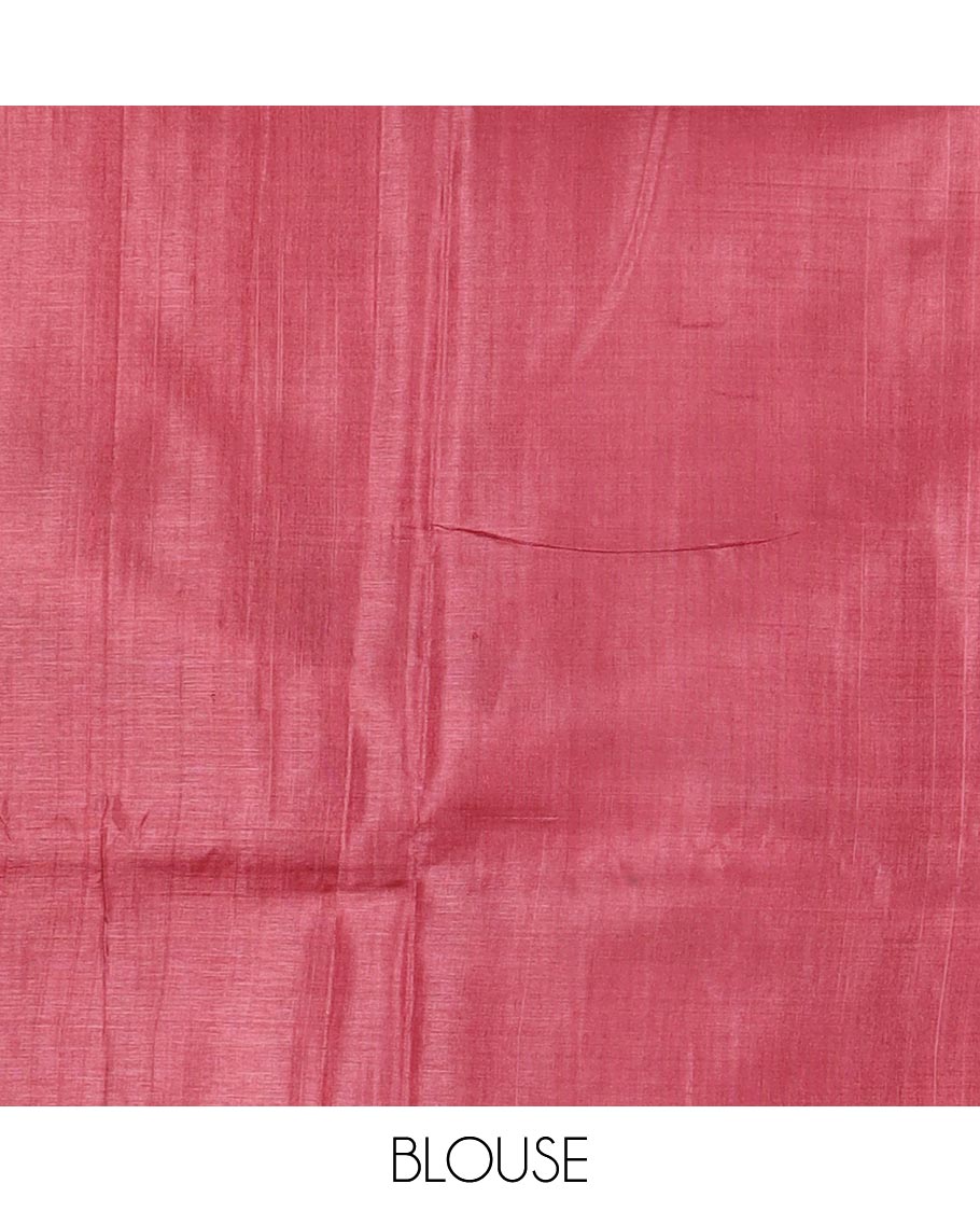 Brown vertically striped tussar silk saree, striped border and temple pallu