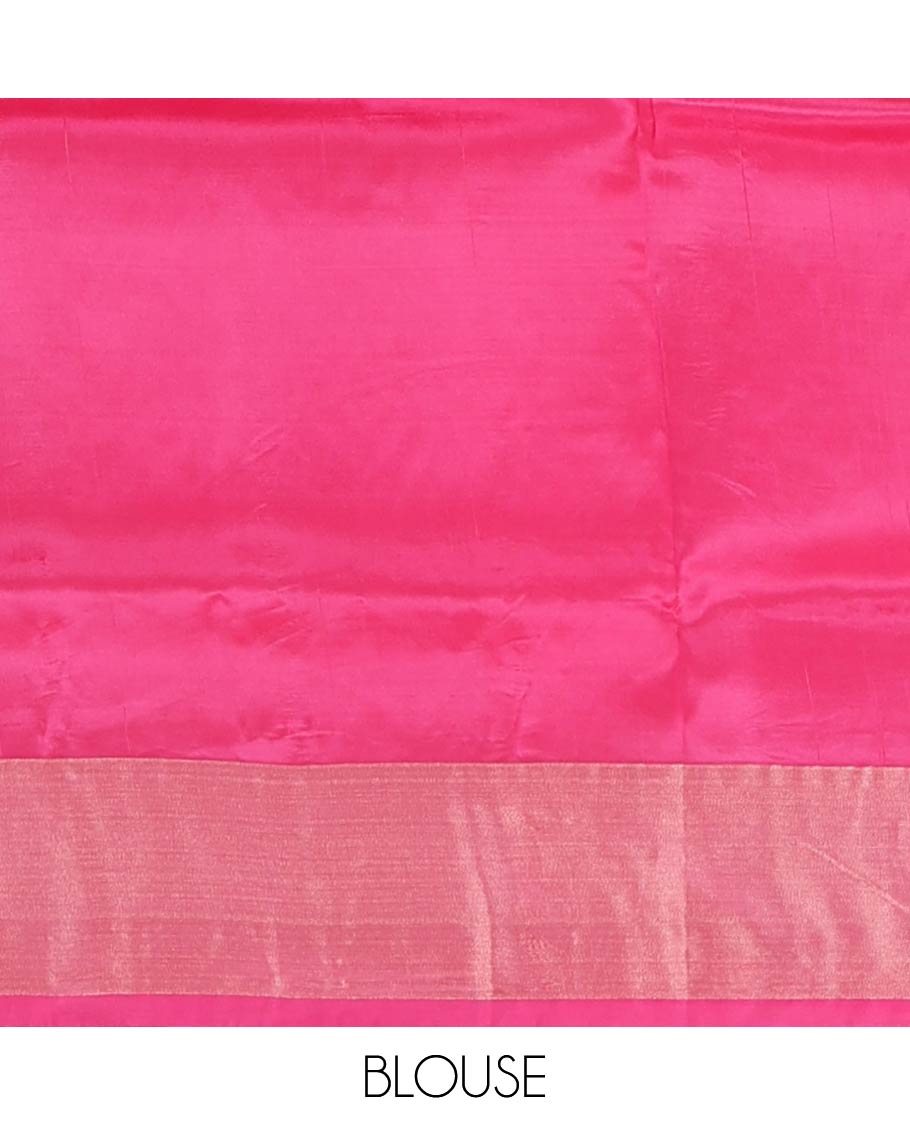 Blue zari buttas Uppada saree, contrast bavanji border, and leaf design pallu