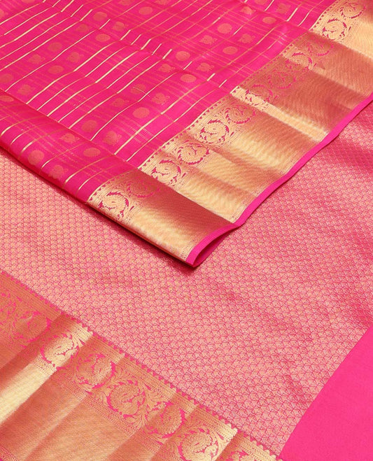 Pink annam chakram buttas zari checked Vasundhara silk mix saree, zari border of muthu,rekku,kathir & kodi mayil & jaal pallu