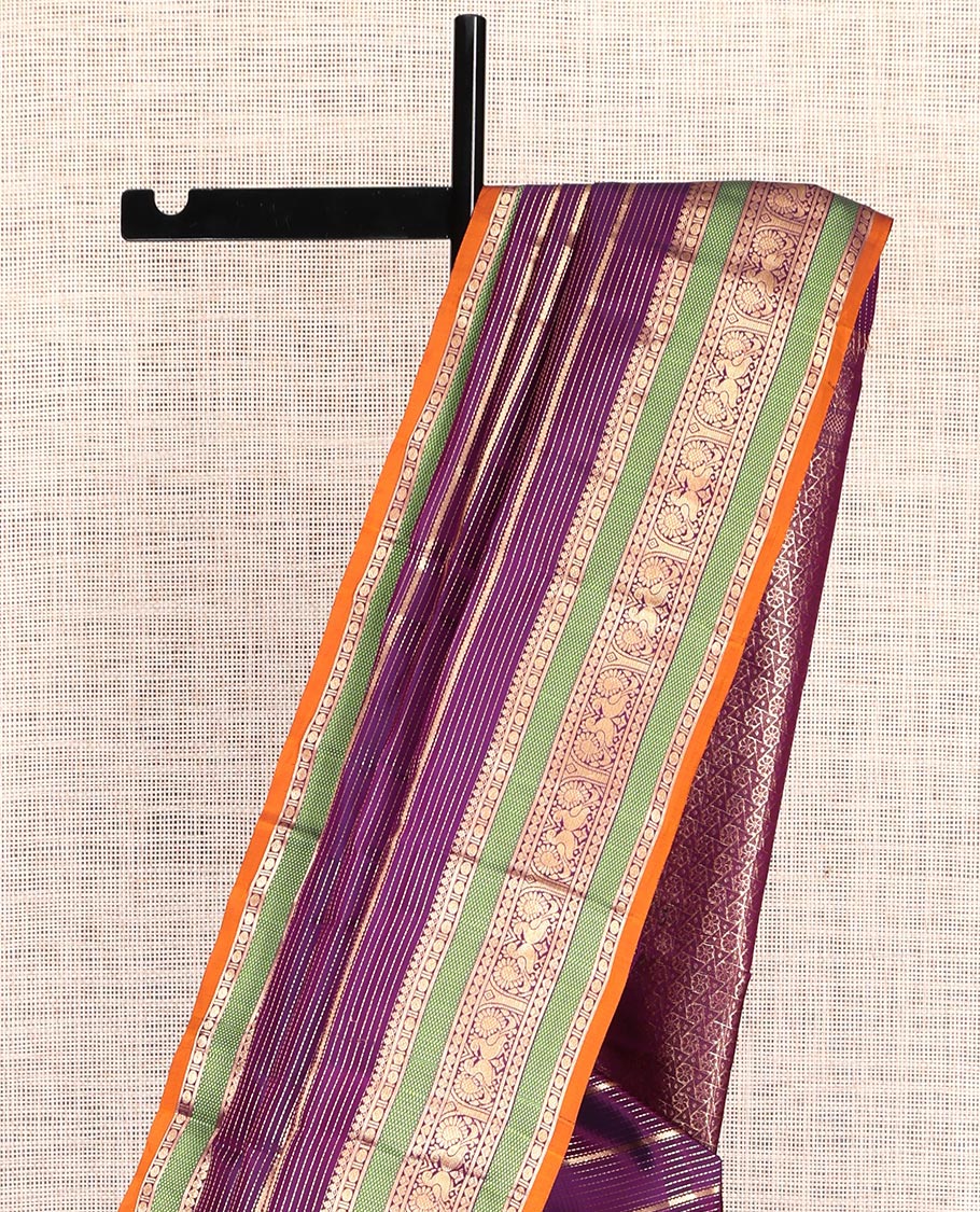 Purple Striped Vasundhara Lite Silk Mix Saree, a Semi-Contrast Rudraksham-Mayil Border, a Matching Blouse