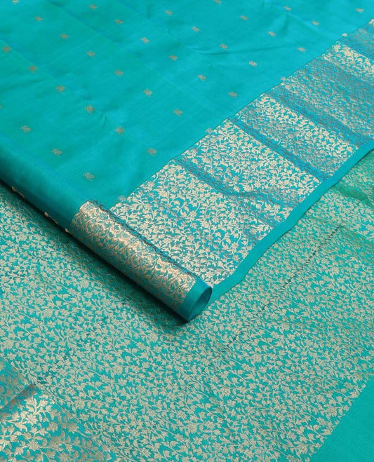 Blue zari buttas Vasundhara silk mix saree, floral jaal zari woven border and pallu