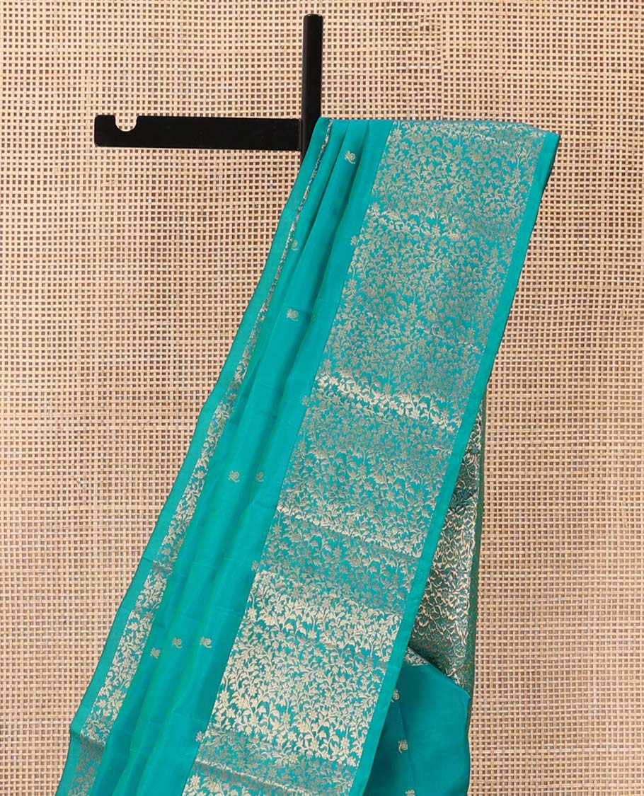 Blue zari buttas Vasundhara silk mix saree, floral jaal zari woven border and pallu