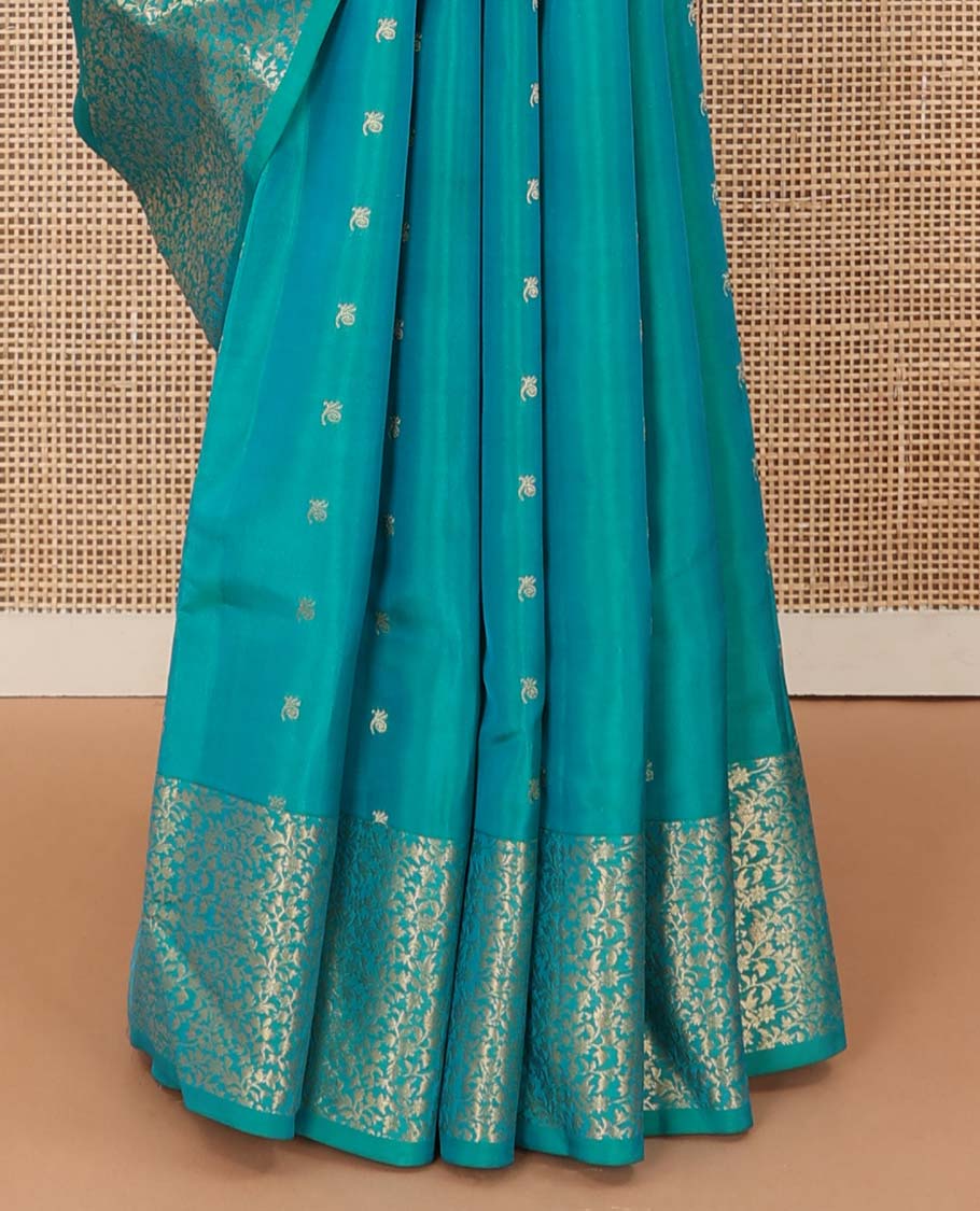 Blue zari buttas Vasundhara silk mix saree, floral jaal zari woven border and pallu
