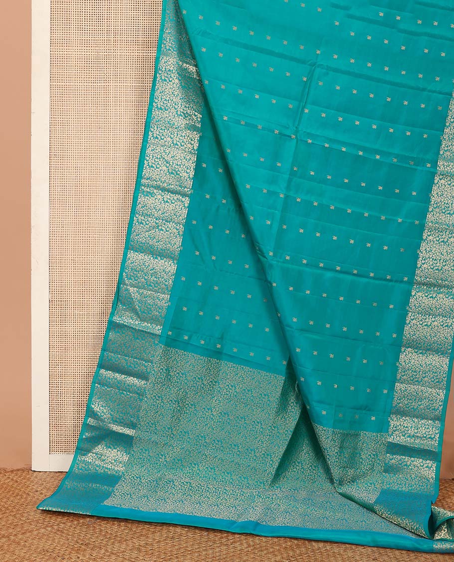 Blue zari buttas Vasundhara silk mix saree, floral jaal zari woven border and pallu