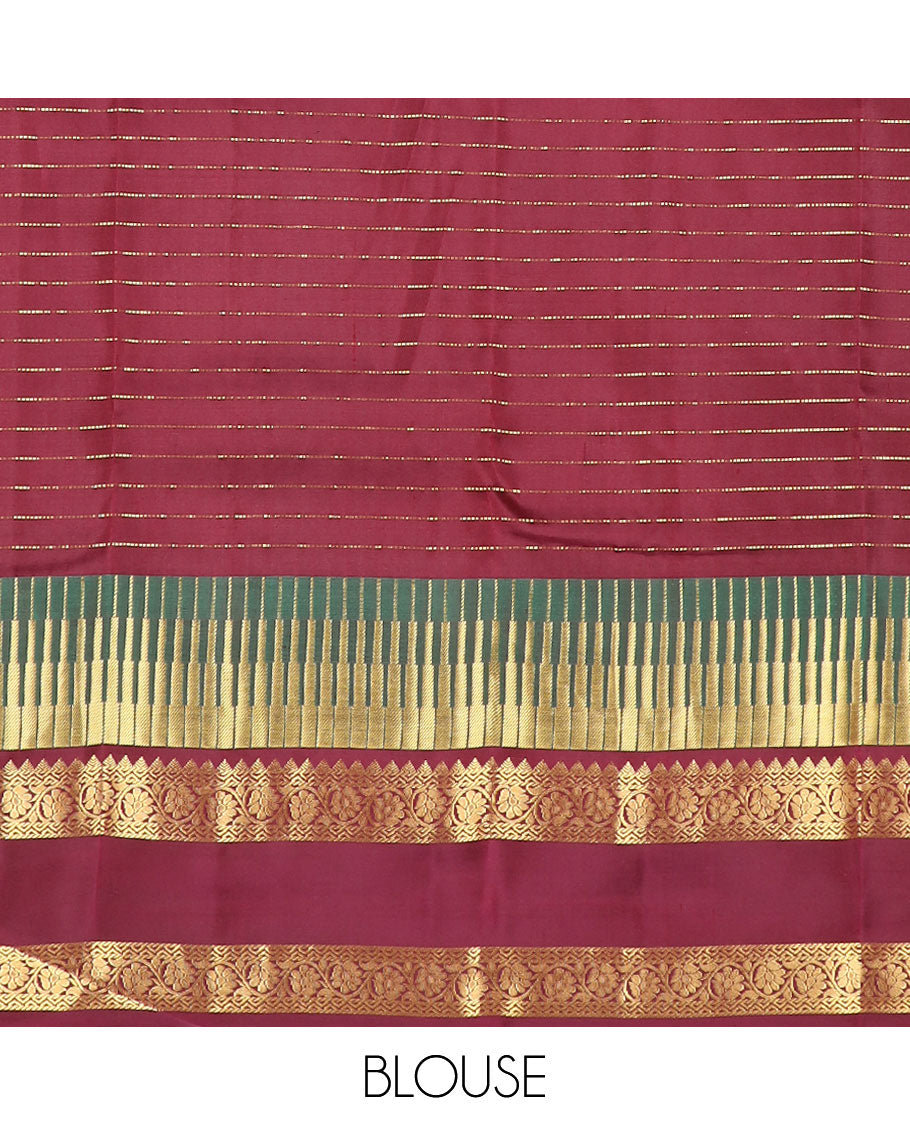 Blue zari checked silk saree, contrast rettai pettu border of manga,rekku & kodi visiry & pallu of seppu rekku & jaal designs