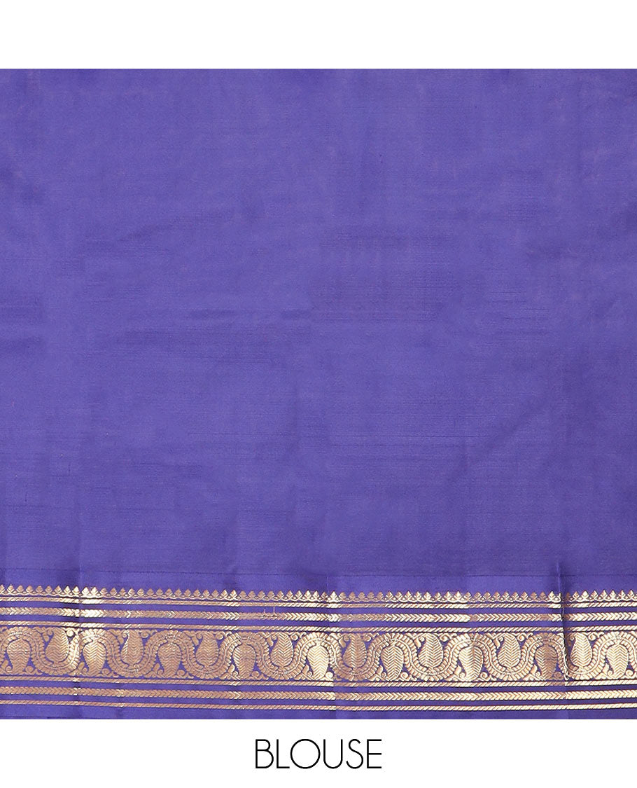Red Vasundhara Silk Saree Elevated with Zari Buttas, Complemented by a Contrast Border of Thilakam Mokku, Banaras, Kathir, and Manga Designs, Featuring a Pallu of Jaal Designs, and a Contrast Blouse