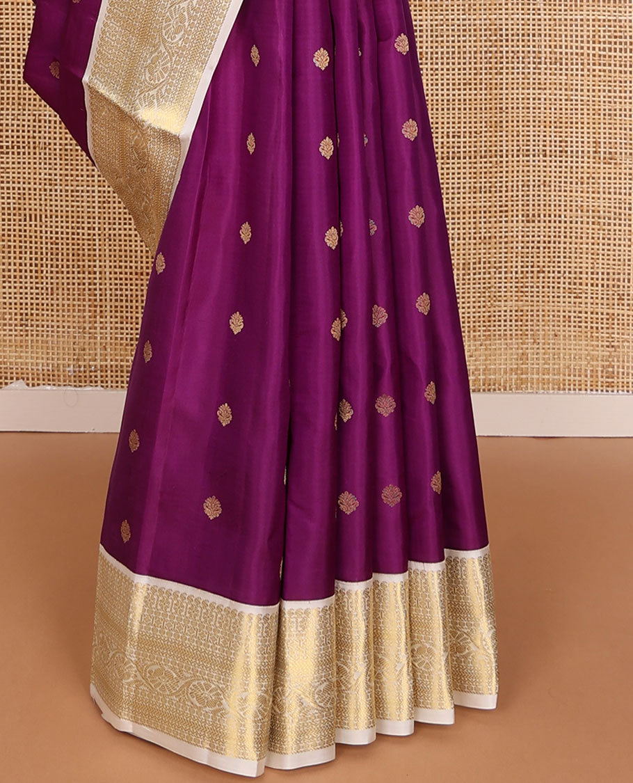 Purple zari buttas silksaree,contrast jaal pallu & border of manga,kamalam,poun,neli,kathir & kodi visiry