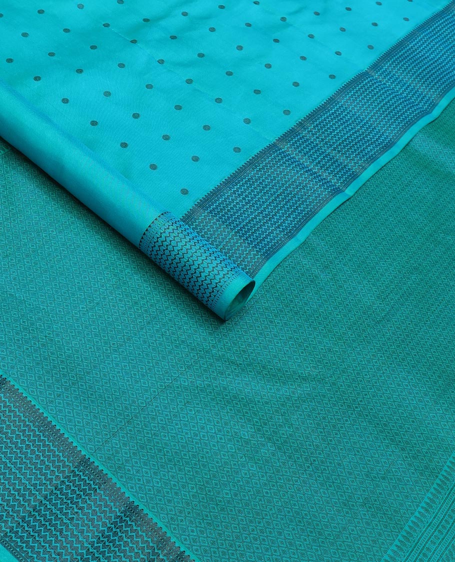 Blue buttas silk saree, thread border of thilakam,muthu & vanki designs & jaal pallu