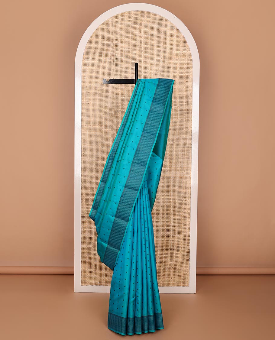 Blue buttas silk saree, thread border of thilakam,muthu & vanki designs & jaal pallu