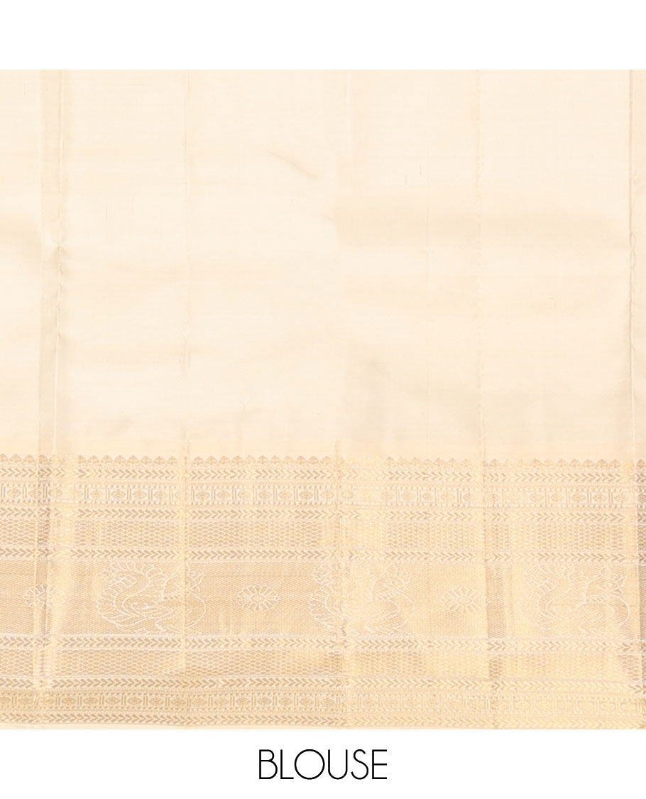 Ultramarine blue zari buttas silksaree, contrast mayil kann pallu & border of thilakam mokku,kathir,muthu,rudraksham,mayil & mayil kann