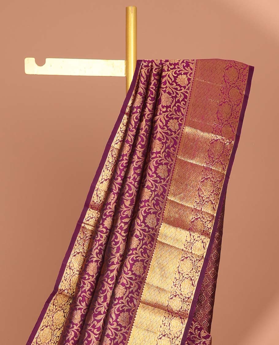 maroon floral jacquard kancheepuram silk saree with self zari border & argyle zari design pallu