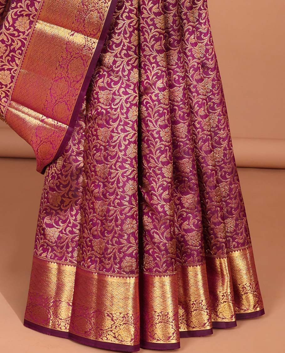 maroon floral jacquard kancheepuram silk saree with self zari border & argyle zari design pallu
