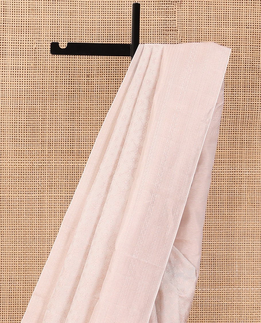 Cream jacquard wedding silk saree, zari border of neli, rettai neli, and traditional designs, and vanki pallu