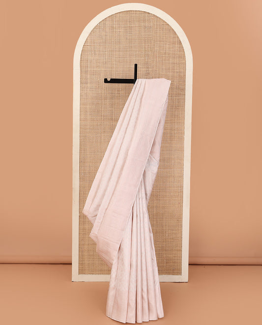 Cream jacquard wedding silk saree, zari border of neli, rettai neli, and traditional designs, and vanki pallu